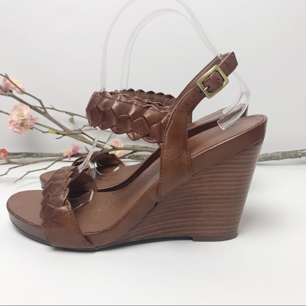 Johnston & Murphy | Brown Leather Braided Wedges